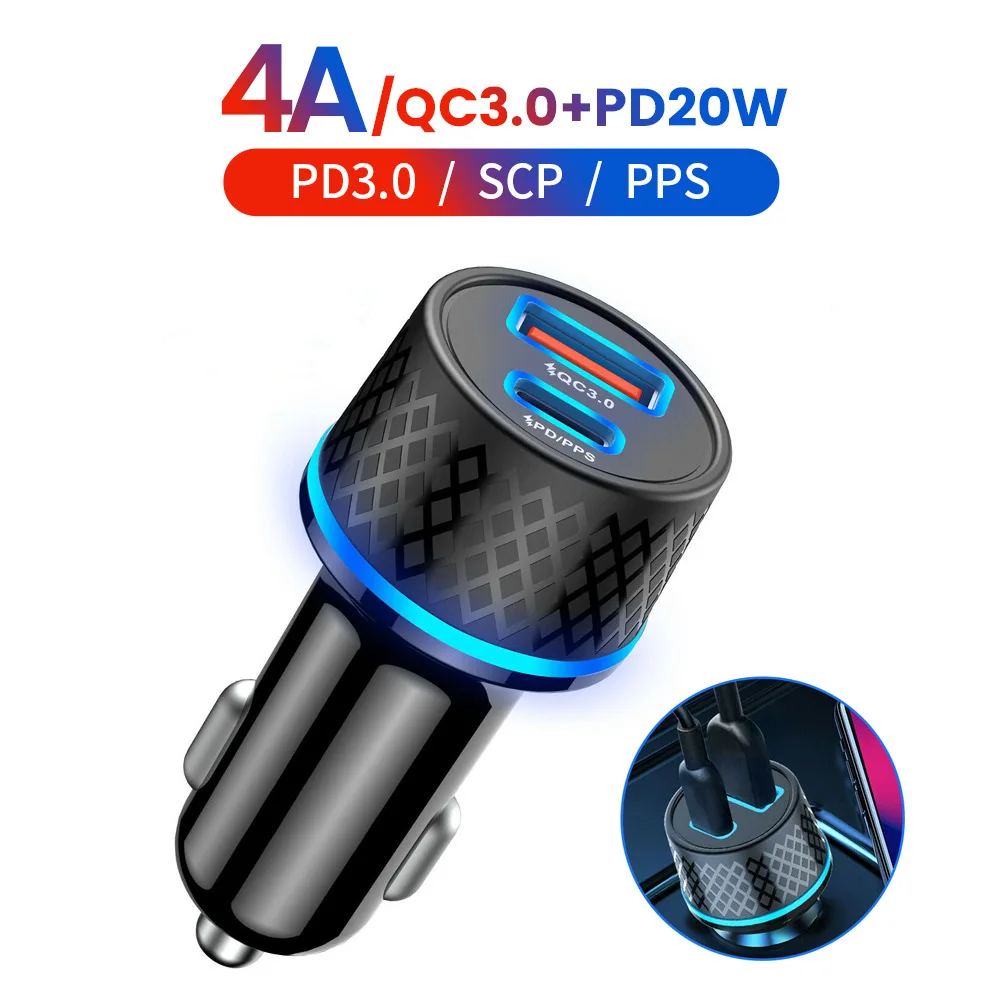 Автомобильное зарядное устройство USB C PD 20 Вт QC 3 0 быстрая зарядка Type-C автомобильное для iPhone Xiaomi Huawei Samsung