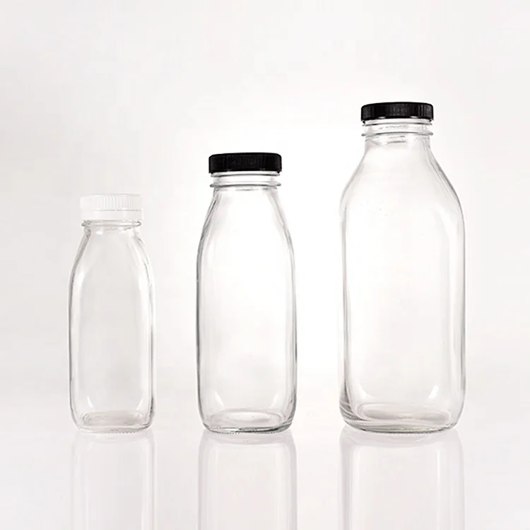 1 Qt 1L Heavy Glass Reusable Milk Bottle 1000ml 32 Oz Tall Square Style Includes 45 Mm Plastic Snap Cap