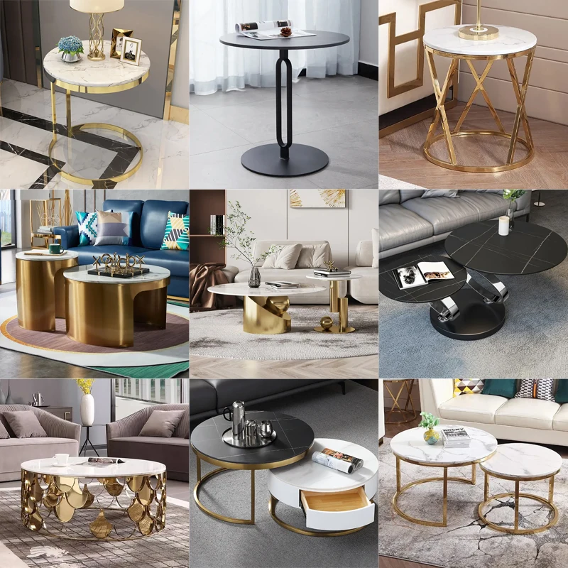 Customized Sofa Side Round Marble Table Top Movable Balcony Tea Table All metal base Sofa Side Table