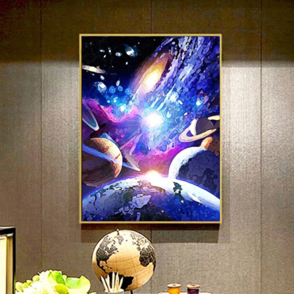 Wholesale and Custom Living Room Paint Art Canvas Diy Universe Oil Painting by Numbers Classical SCENERY Thick Linen Canvas