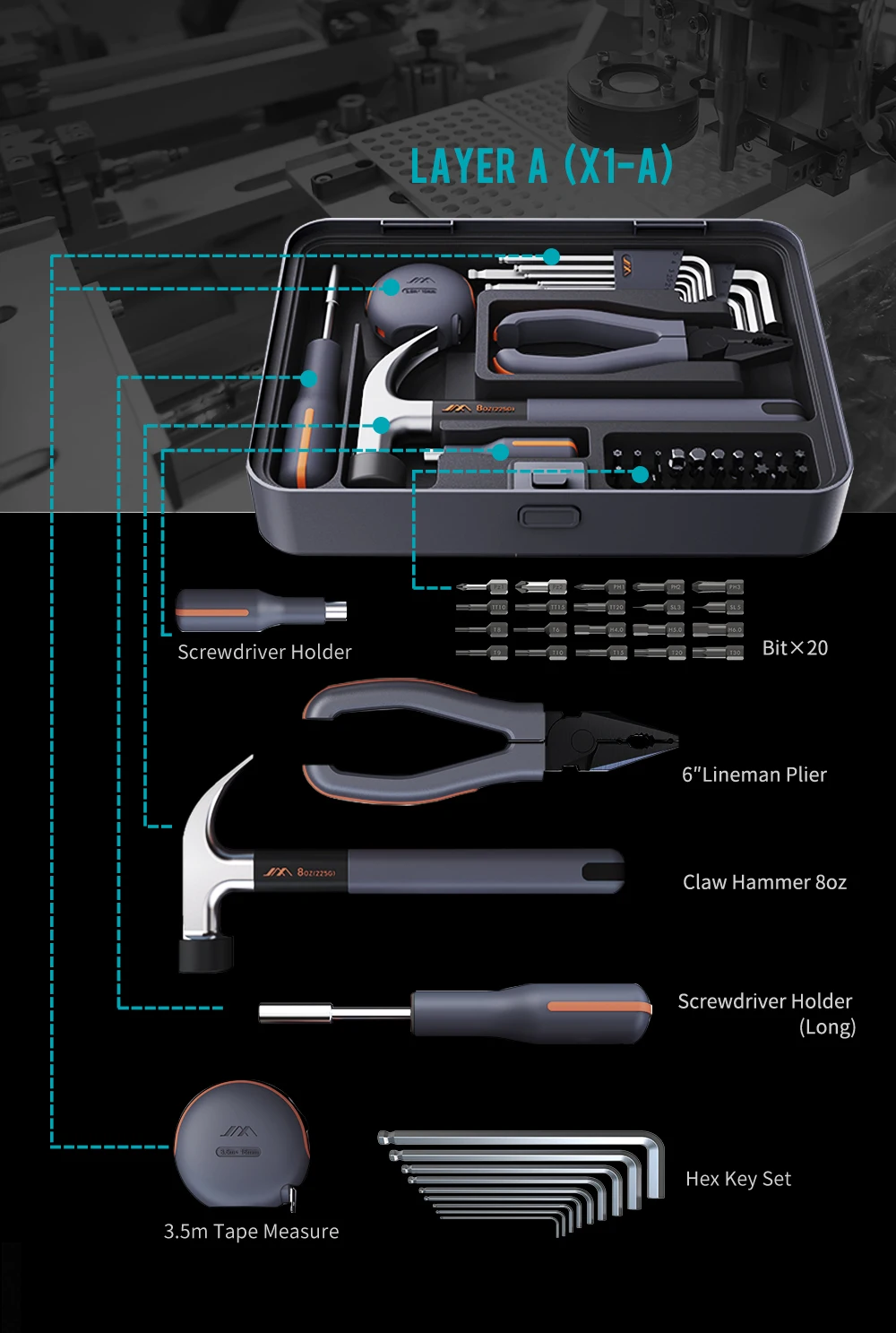  JIMIHOME X1-A Multi Functional Various HandTool Box Furniture Installation Repair Home Tool Kit Improvement