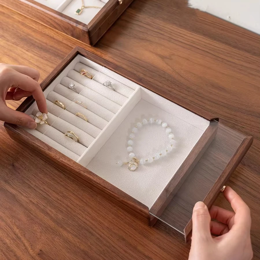 Stackable Storage Jewelry Display Holder Organizer Tray Walnut Wooden Jewelry Tray For Ring Earring Trinket Gemstone