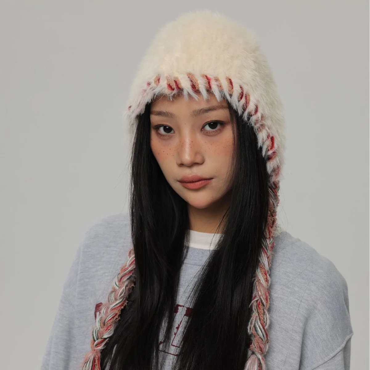 Winter warmth all-match woolen knitted Lei Feng hat mink hair colorful hand-braided ear protection hat