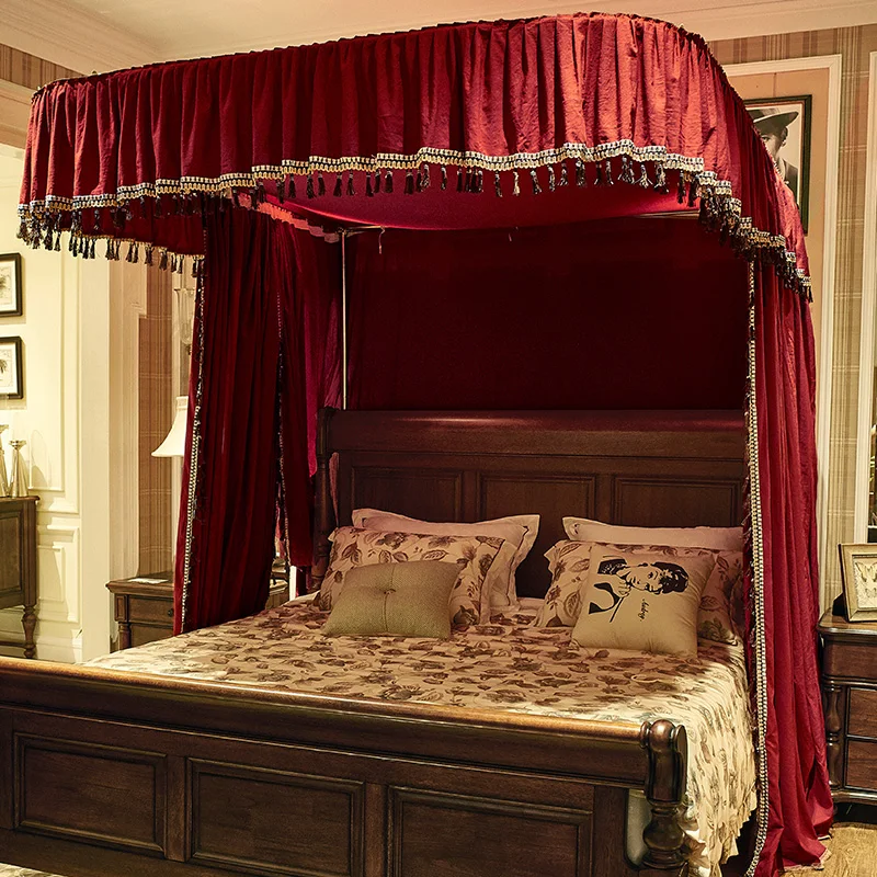 Top Quality Guide Rail Red Wedding Simple Life Indoor Bedroom Double Bed Curtain Mosquito Net