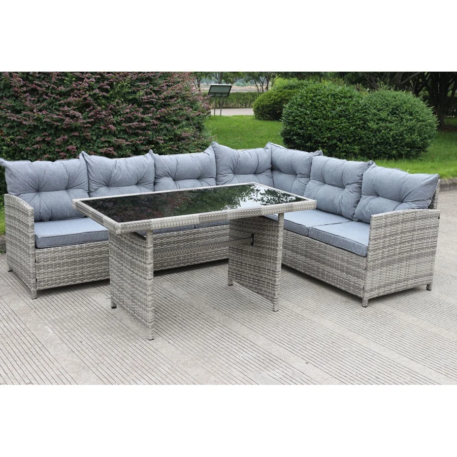 New 9 Seater Outdoor Wicker Sofa Lounge Dining Set Table Chairs Stools Setting Grey 5 Piece Sectional Set