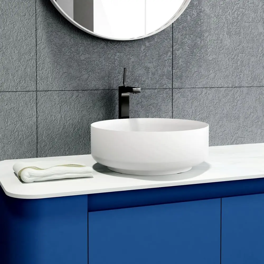 Modern Luxury Solid Surface  Wash Hand Basin Oval Top Counter Basin Hotel Porcelain Bathroom Sink For Apartment
