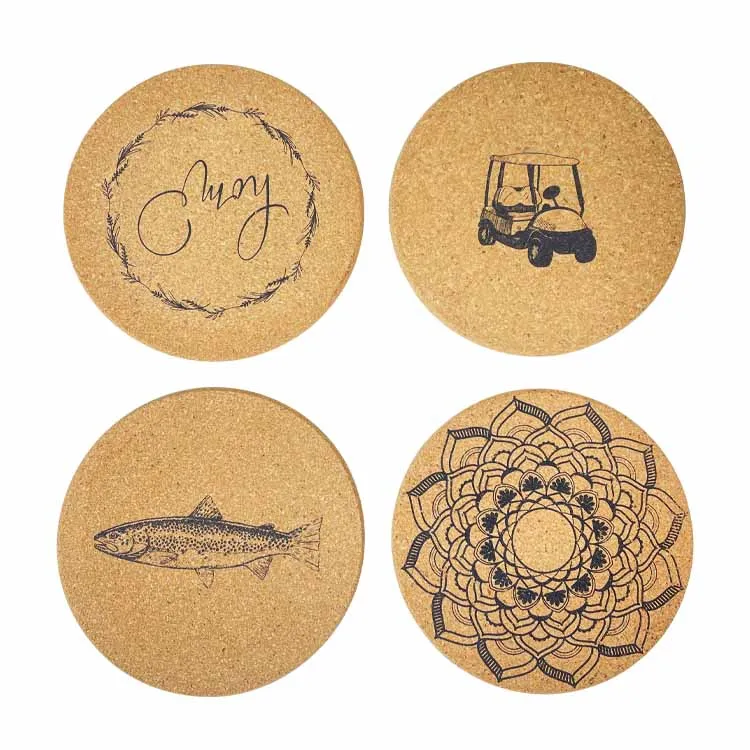 wholesale personalized sublimation coasters nature reusable wedding favors laser engravable cork coasters