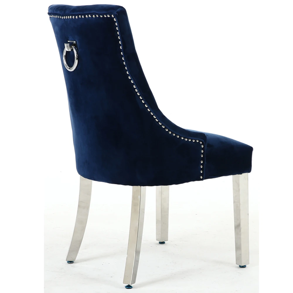 European Style Interior Furniture Stainless Steel  Brushed  Velvet Dining Chair