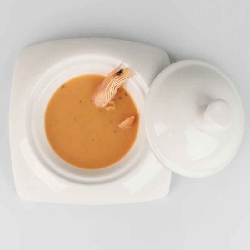 Ceramic porcelain 8 inch square single soup plate for hotel