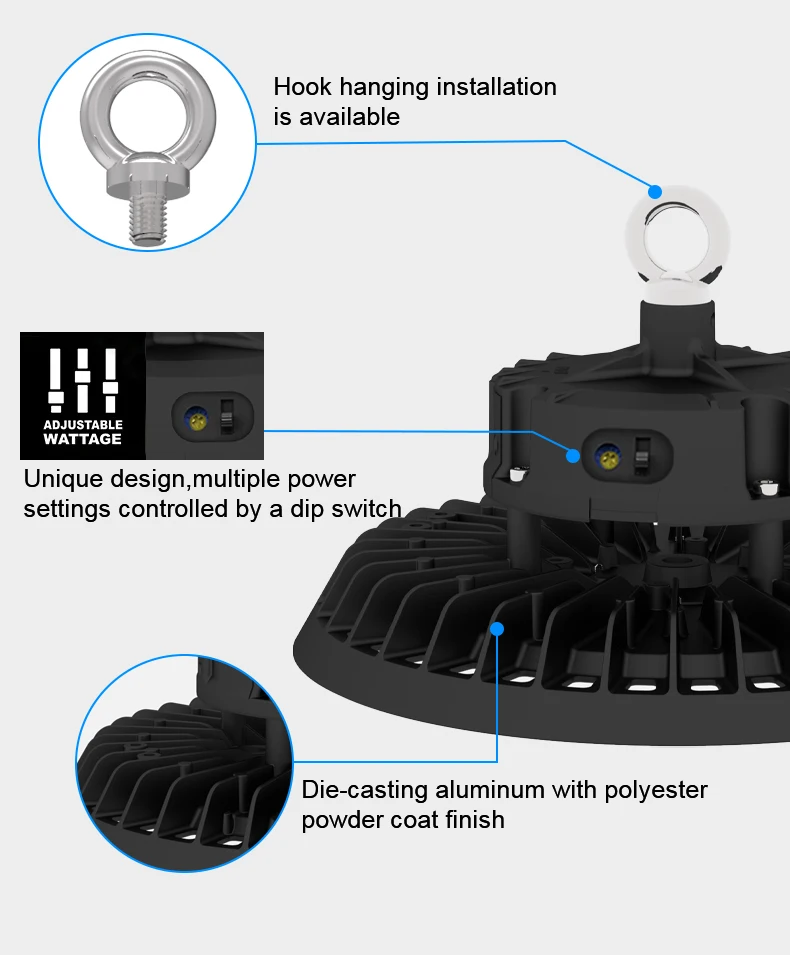 Industrial Workshop Warehouse Highbay Lighting Ip65 Waterproof Smd 3030  5050 100w 150w 200w Ufo Led High Bay Light
