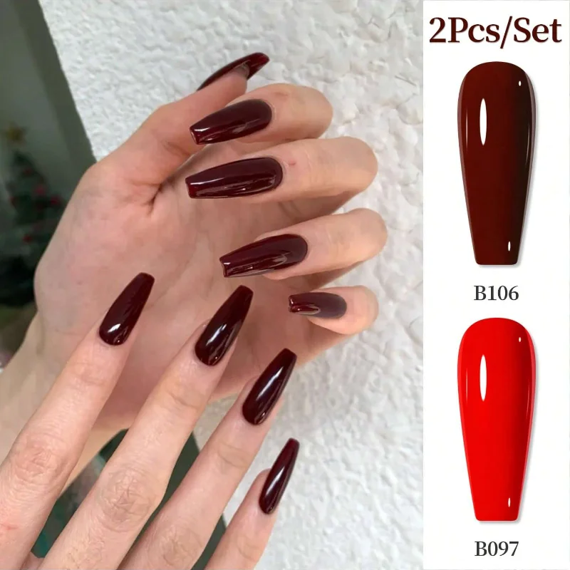 XEIJAYI 2Pcs Red Gel Nail Polish Set Light Deep Red Gel Polish Soak Off LED Set Nail Art Starter Manicure Salon DIY at Home