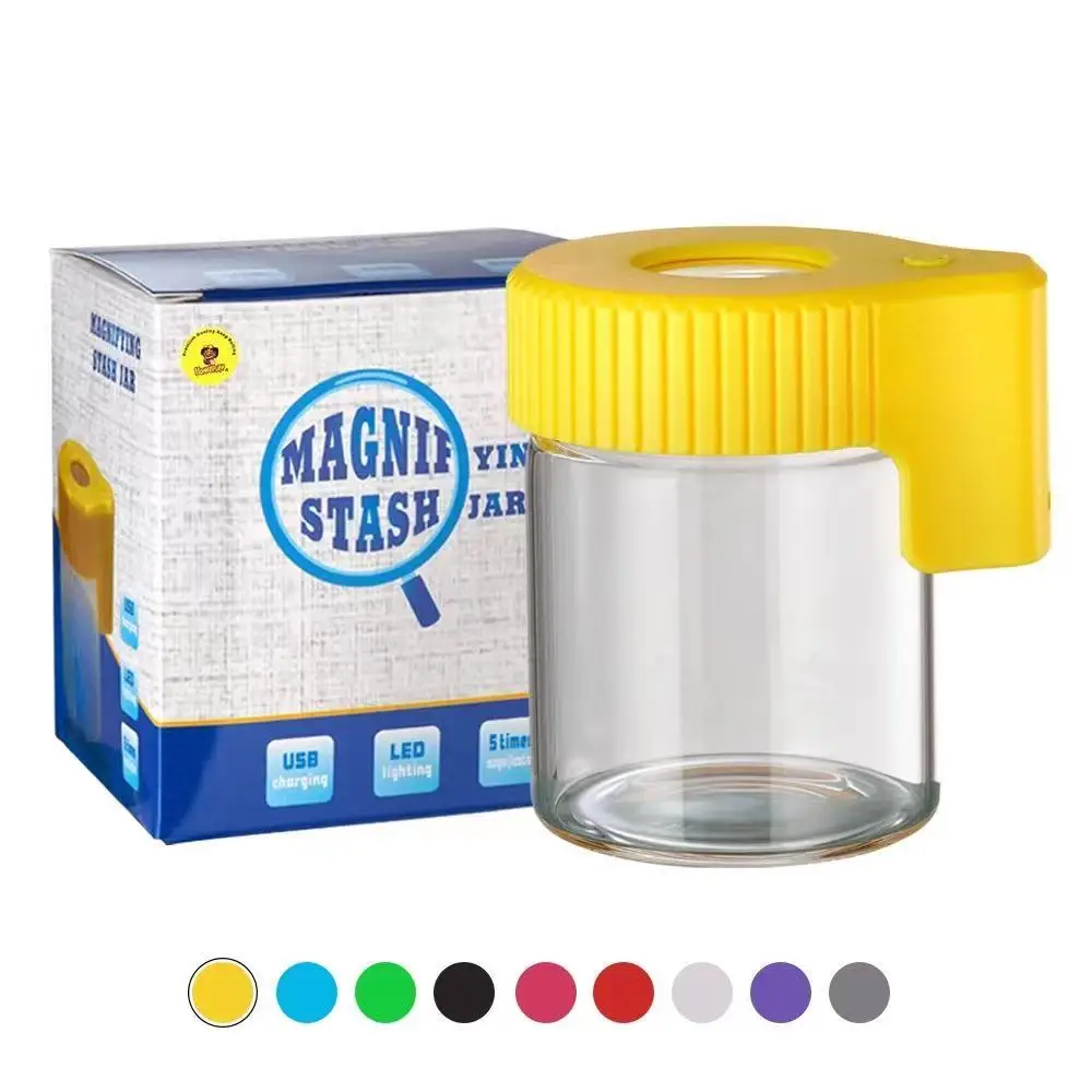 
Air Tight Glass Storage Bottle Smell Proof Magnifying Herb Container Weed Stash Jars Mag Jar with LED Light USB Charger 