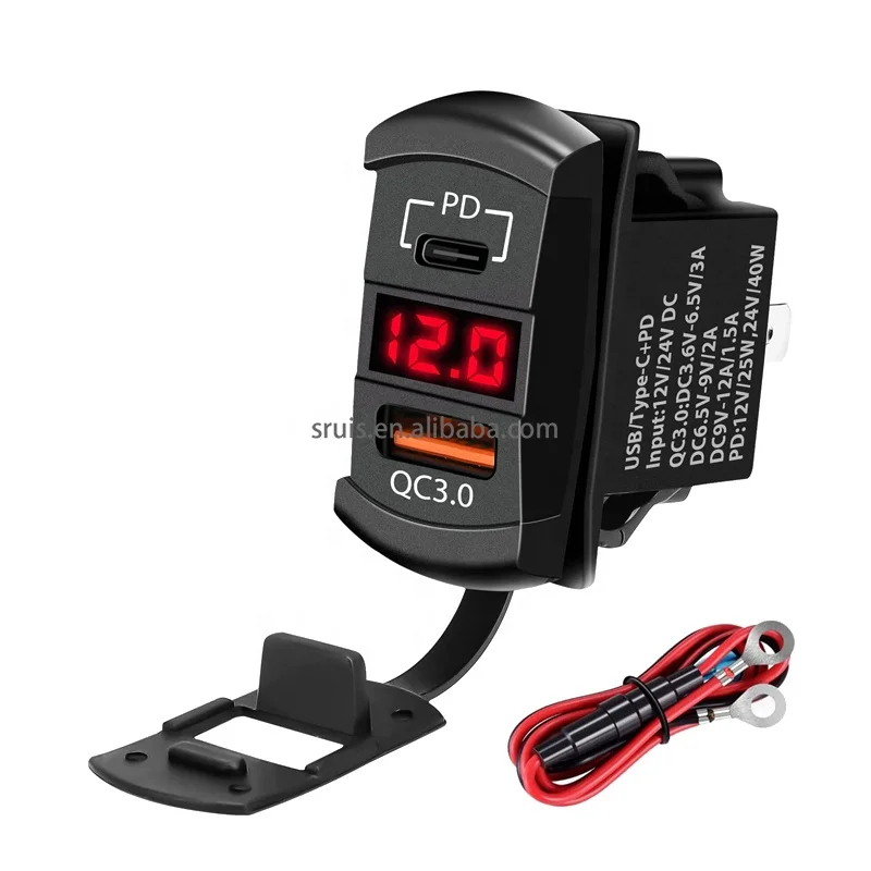 36w 12V USB Outlet, Rocker Switch USB Charger USB C Car Charger and Quick 3.0 Adapter PD Charge Panel