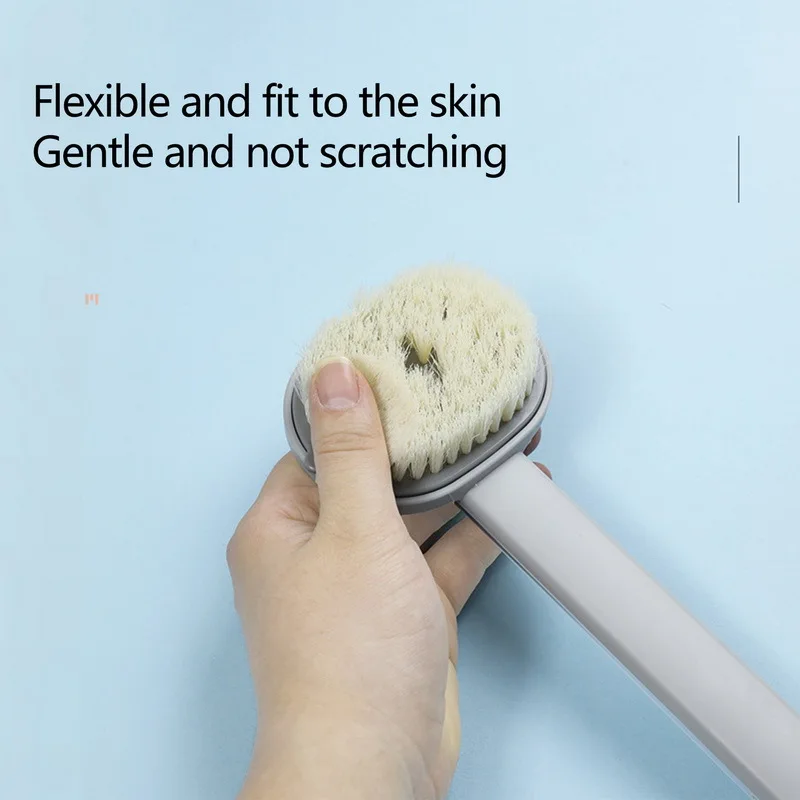 Exfoliating Scrub Massager Skin Cleaning Tools Long Handle Bath Brush Bathroom Back Body Shower with Body Wash Container