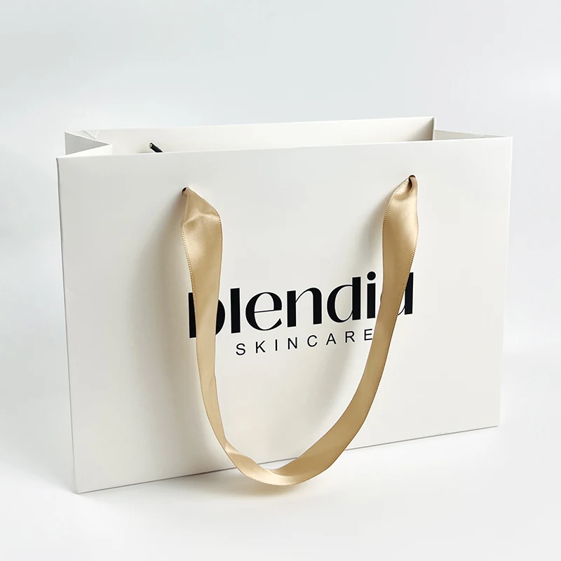 Custom skin care shop packaging paper bags white square paperbag customized luxury handle logo paper bags