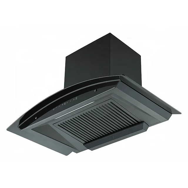 Black curved Glass cook Hood Electric Kitchen Range Hood Home appliance chimney Extractor