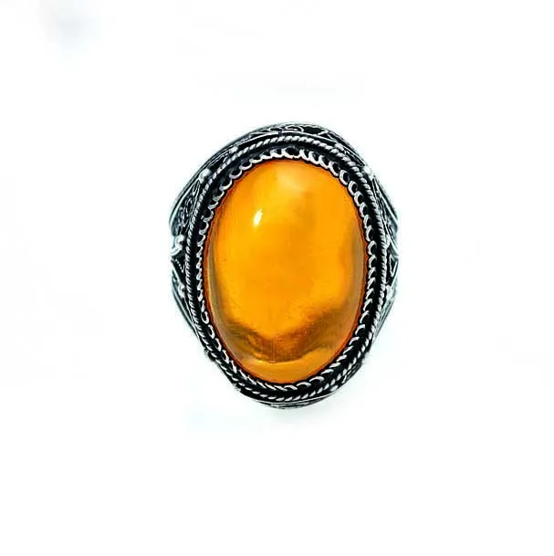 New Custom Trendy Retro Hipster Male Amber Oval Natural Stone Personality Punk Ring Designs For Men Jewelry
