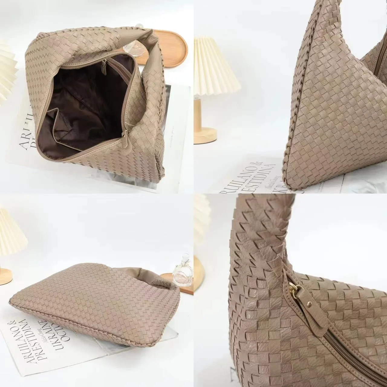 Newest Women Fall Vegan Leather Weave Hobo Bag Shoulder Handbag