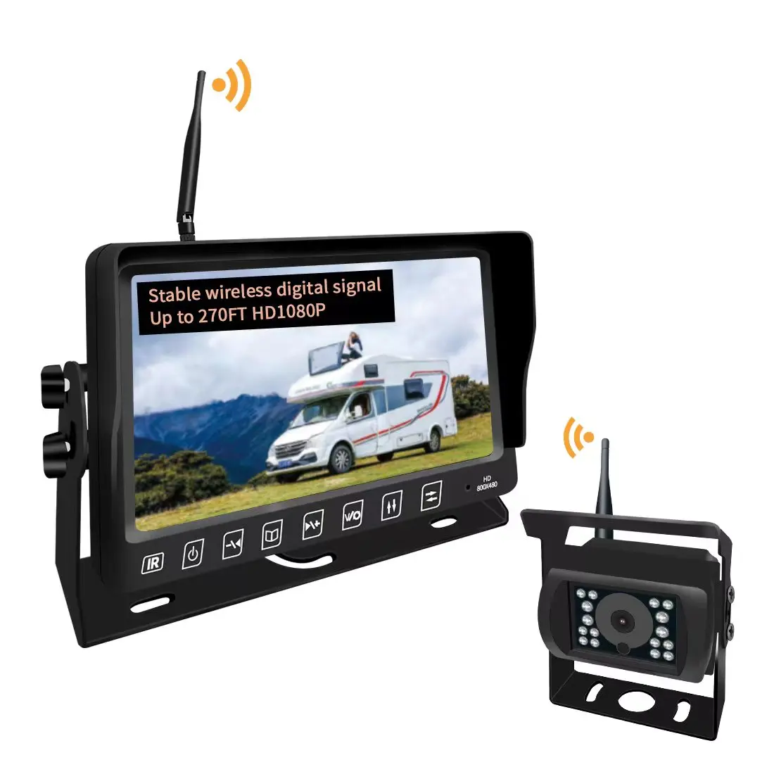 Wireless Backup Camera System Kit AHD 720P &IP69 Waterproof & Microphone with 7 Inch Touch Key DVR Monitor for Pickup/Truck