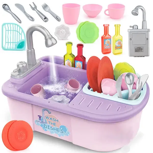 KSF High Quality Kids Children Toys Electric Toys Dish Washer Set Baby Kitchen Washing Sink Circulate Water Faucet Role Play