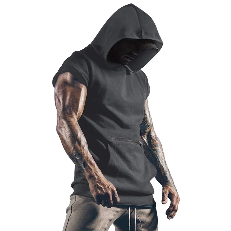 TT5026 Manufacturer Supply Custom US Size Cotton Blends Streetwear Tank Top  Mens Sleeveless Hoodies