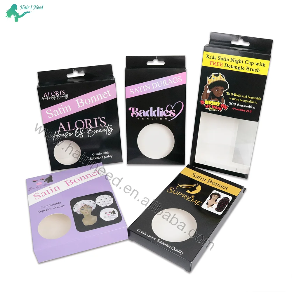 Customized Logo Size Hair Accessories Packaging Folding Paper Box Luxury Paper Satin Hair Durags Scarf Bonnet Packaging Boxes