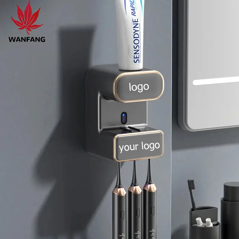 WF Customized Automatic Toothpaste Dispenser with 3 disinfect Toothbrush Slots, Auto Toothpaste Dispenser with Sensor for Family
