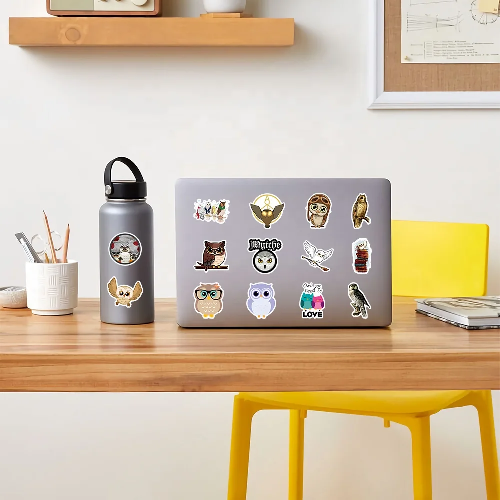 50pcs Cartoon Animal Owl Stickers Printing Custom Logo Cut Vinyl Waterproof Guitar Luggage Phone Wall Owl Birds Sticker