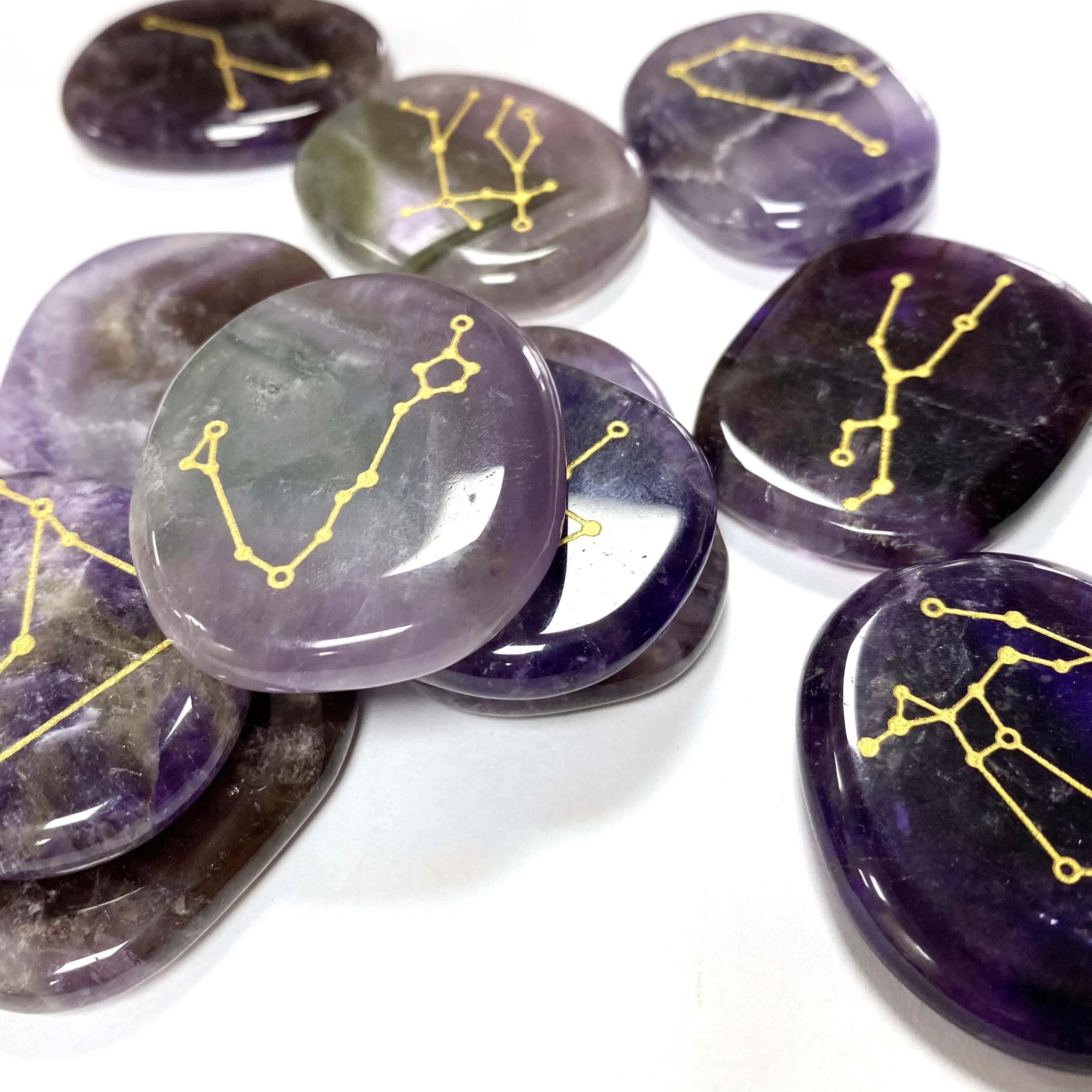 Wholesale custom Amethyst Carved 12 constellation thin stone tablet
