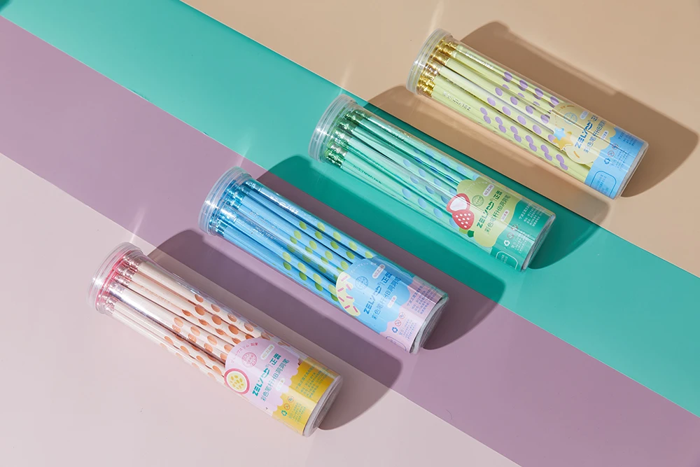 ZL348 Korean Hot Sale Wholesale PVC barrel packing Slim Groove Pencil 7 inch 2.6mm lead Triangular shape HB pencil with holes
