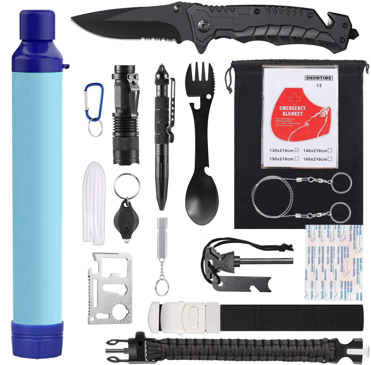 Survival Gear Kit, Emergency EDC Survival kit with water filter straw for Fishing Hunting,Camping Hiking