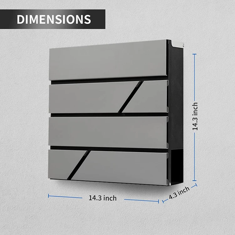 JH-Mech Large Capacity Elegant Design Silver Lockable Rust-Proof Wall Mount Galvanized Steel Mailboxes Residential Modern