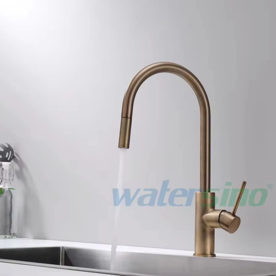 Hot Selling Kitchen Faucet Watermark Brass Zr Gold Brushed Pull Out Kitchen Mixer Tap