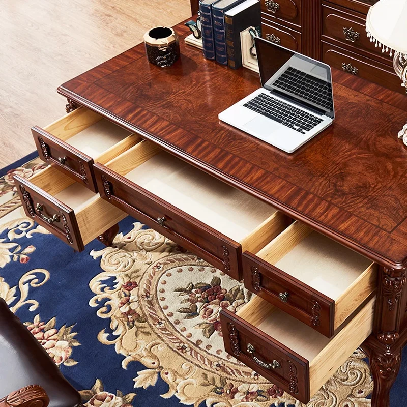 Factory outlet European Style wooden carved desk solid wood office boss desk for study room and hotel hall home office furniture