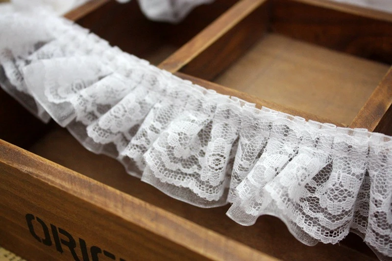 Wholesale 4CM Double Layers Organza Lace Draped Wrinkled Pleated Mesh Ruffle Lace for Arts and Crafts