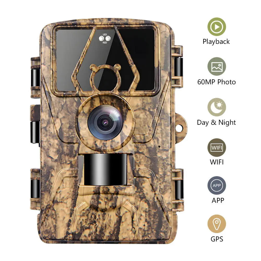 HunterCam PR801W 8K WiFi Trail Camera 60MP Support APP with IP66 Waterproof for Outdoor Animal Hunting, Farm Monitoring
