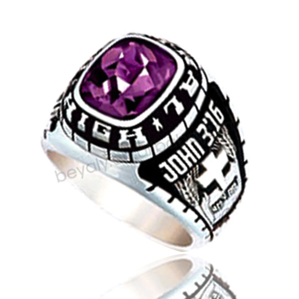Черное покрытие, не сужающийся книзу массивный перстень Мужской Кольца с аметистом