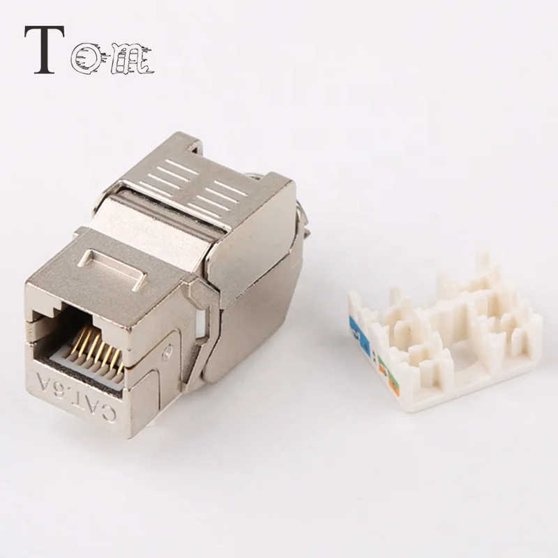 TOM-KJ-20-C6A RJ45 Toolless type, 180 degree Cat6a FTP zinc alloy module keystone jack cat6A faceplate