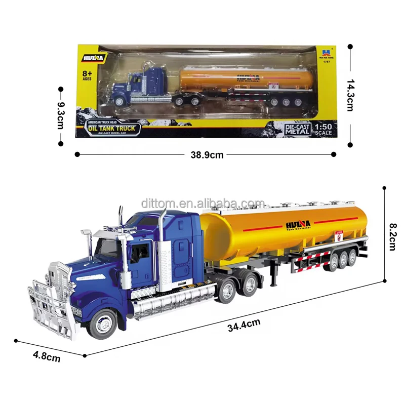 Huina 1757 American Style Alloy Oil Tanker Truck 1/50 Diecast Metal Transporter Car Static Model Toys