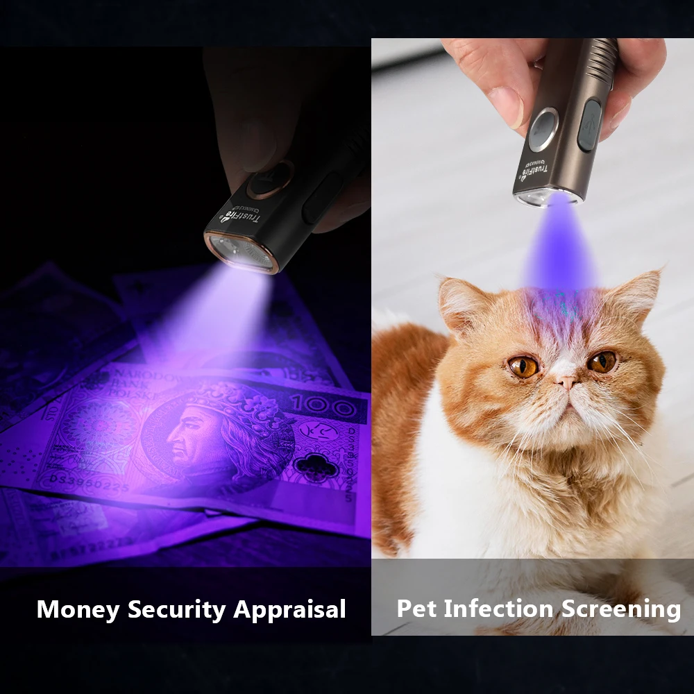 Trustfire MINIX3 Rechargeable Flat LED Laser Flashlight Portable Slim Gold Aluminum Magnetic Charging Port UV 365nm Brightness