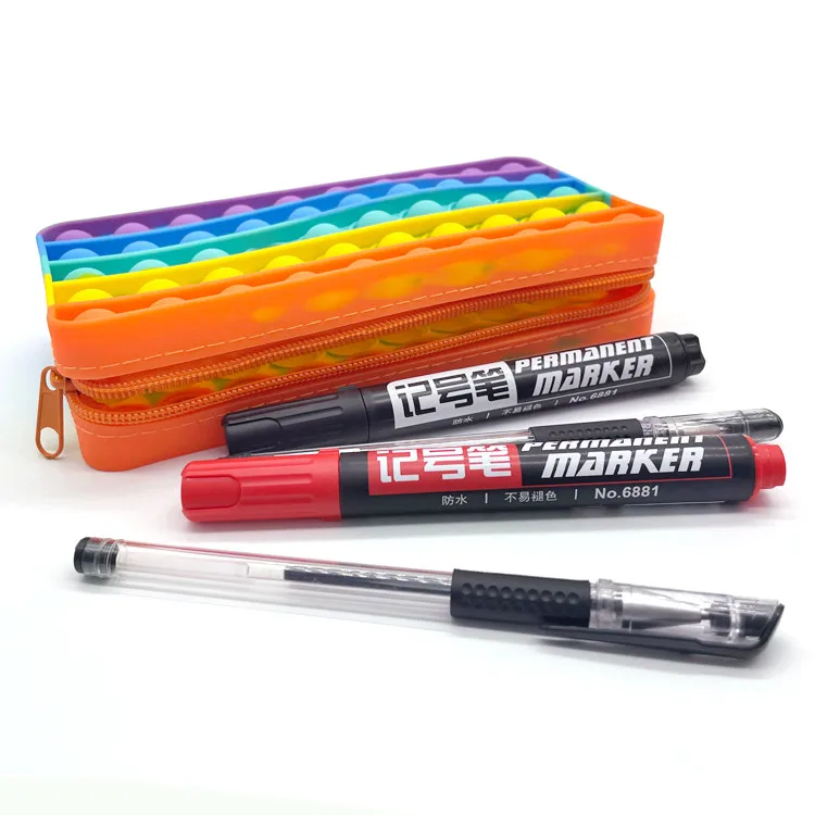 Push Bubble Pencil Bag School Kids Rainbow Silicone Tote Fidget Pencil Case Storage Bag