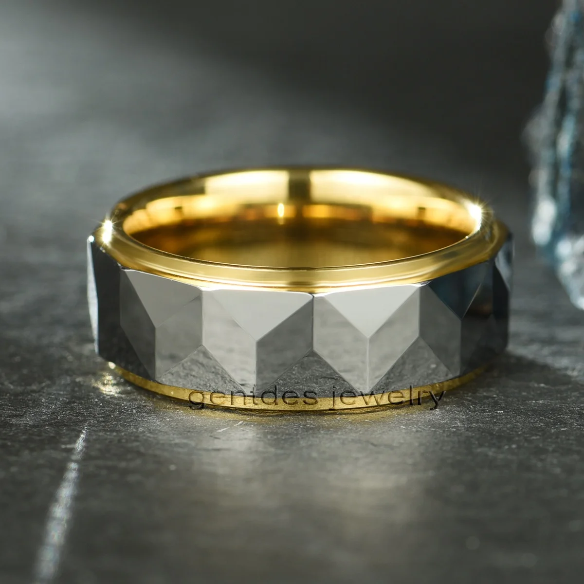 Gentdes Jewelry High Polish 8mm Steel Tungsten Carbide Wedding Ring With Gold Stage And Inner Ring