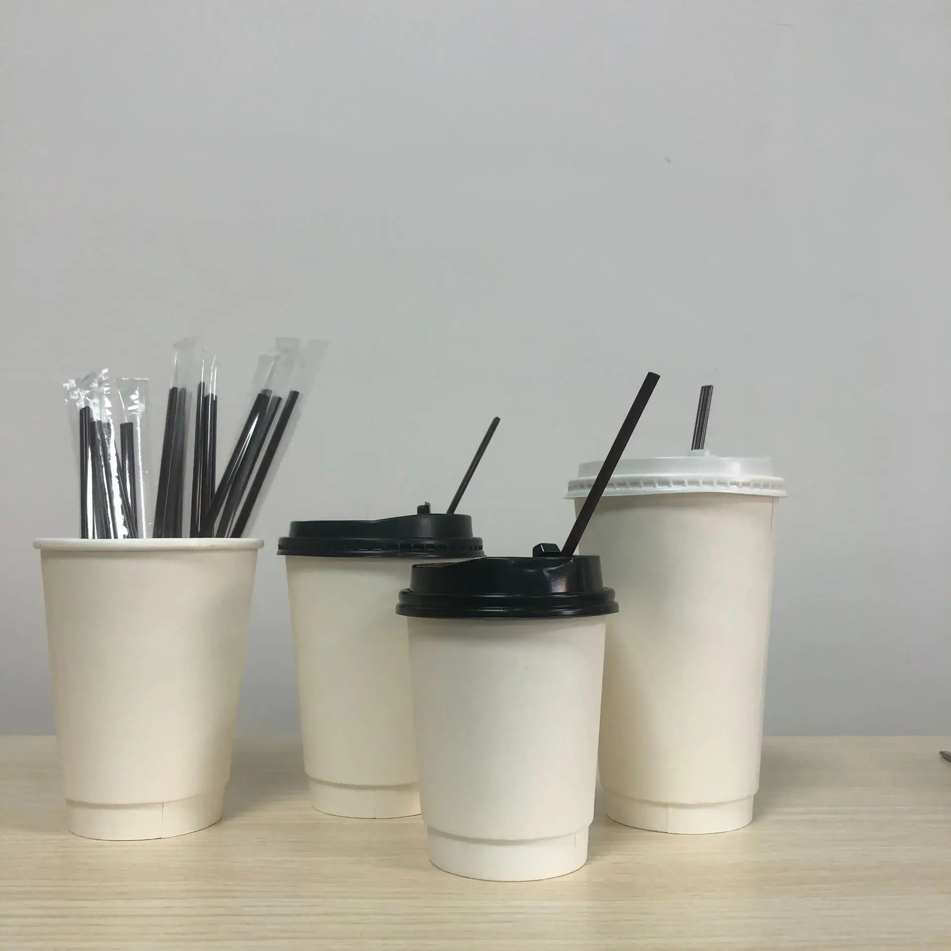 High quality 12oz/16oz/22oz disposable Double Wall hot drink coffee paper cup with lid and sleeve