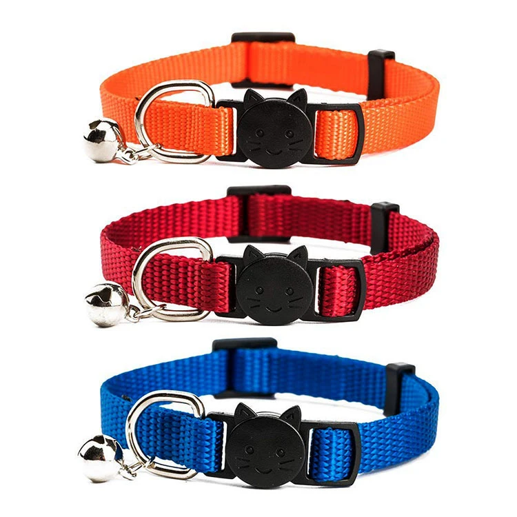 Hot Sale Cute Dog Cat Pet Collar Breakaway Adjustable Cats Collars Safety Buckle Bell Strap 6 Colors Adjustable strap