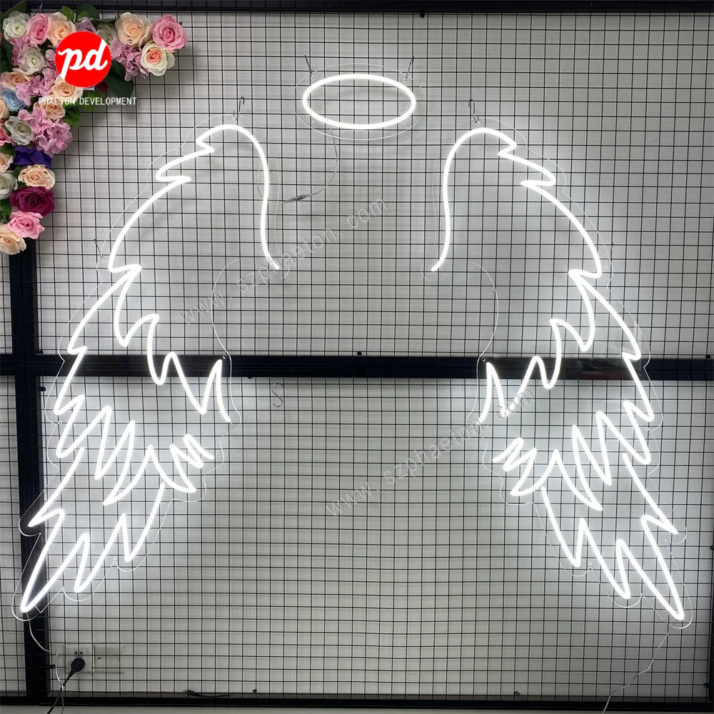 Dropshipping Wall Mounted No Moq Acrylic Flex Strip Custom Logo Angel Wings Led Neon Signs For Shop Bar Party Wedding