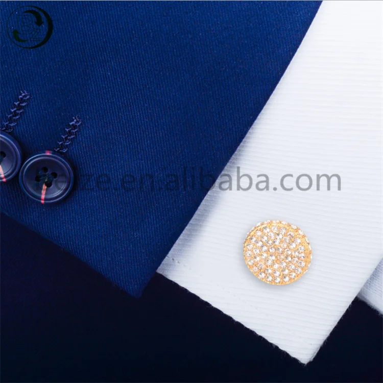 Wholesale Gold Shiny Zircon Diamonds Mens French Brass Cufflinks For Suit