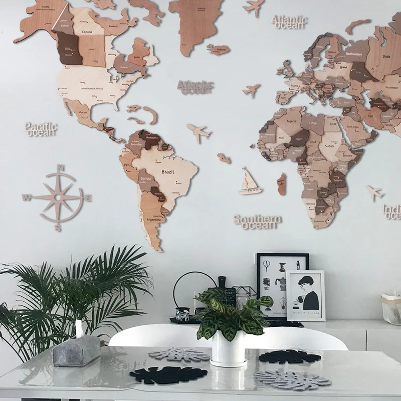 Customized Glowing World Map Colorful Worlds Wall Wooden Map of the World Wooden Travel Map Art Wall  stickers Home Decoration