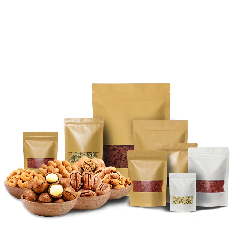 xisting Size No Printing Kraft Paper Bags With Clear Window For Packing Tea/Cereals