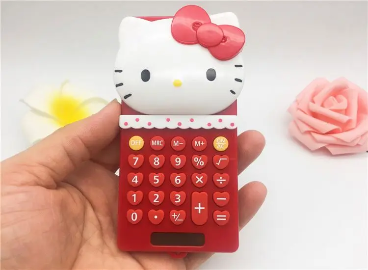 Hello kt Kawaii Melody Solar Energy mini Calculator Push cover creative cartoon calculator pink cute student portable stationery