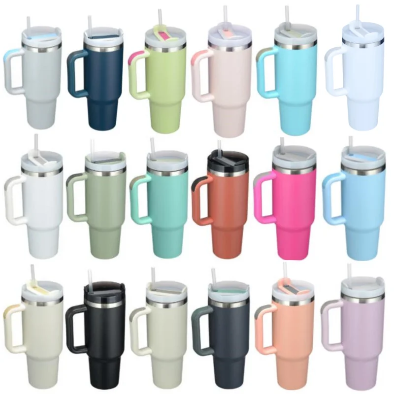 High Quality Double wall Insulated Stainless Steel 40oz Tumbler Beer Coffee Mug with Handle Leakproof Lid and Straw